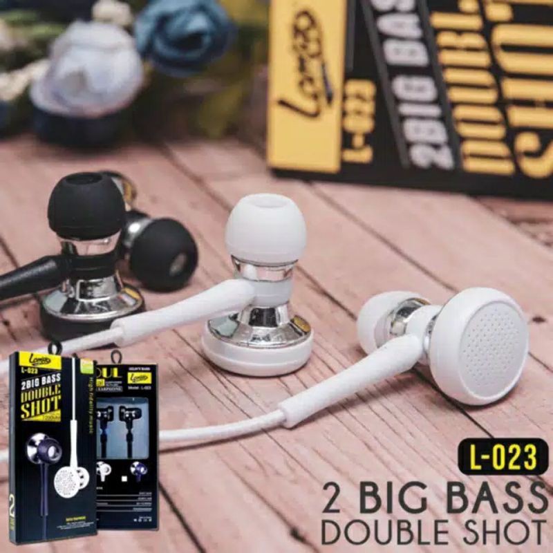 Earphone L23 original Double Shoot dua sisi stereo bass music telfon headset dengan mic original