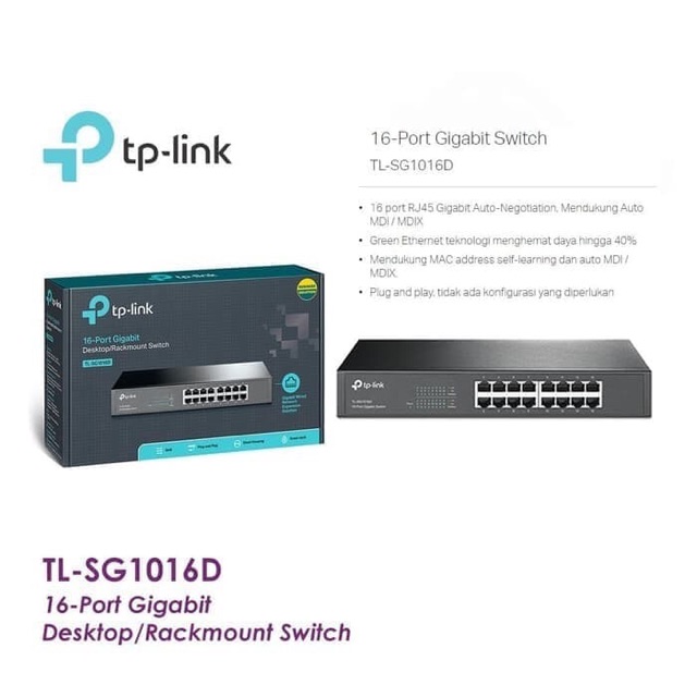 TP-Link TL-SG1016D 16-port Gigabit Switch Desktop Rackmount Metal Case | TPLINK GARANSI RESMI