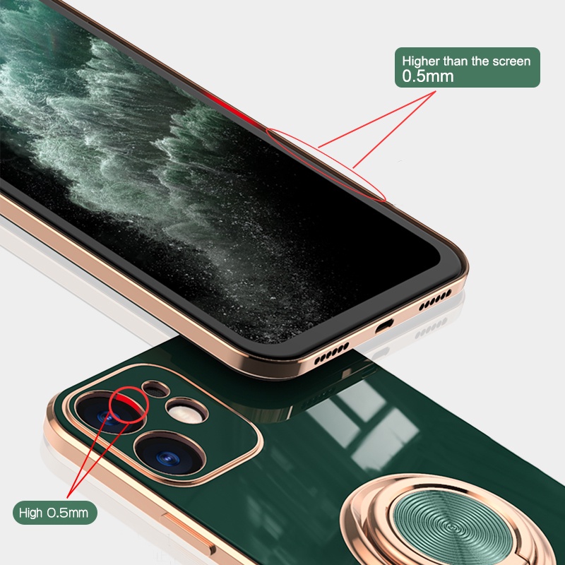 Soft Case Bahan Silikon Dengan Ring Holder Metal Untuk iPhone 13 12 11 Pro Xs Max X XR 7 + 8 Plus