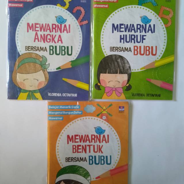 Buku Mewarna Anak TK PAUD - Mewarnai Angka Huruf Bentuk Bersama Bubu