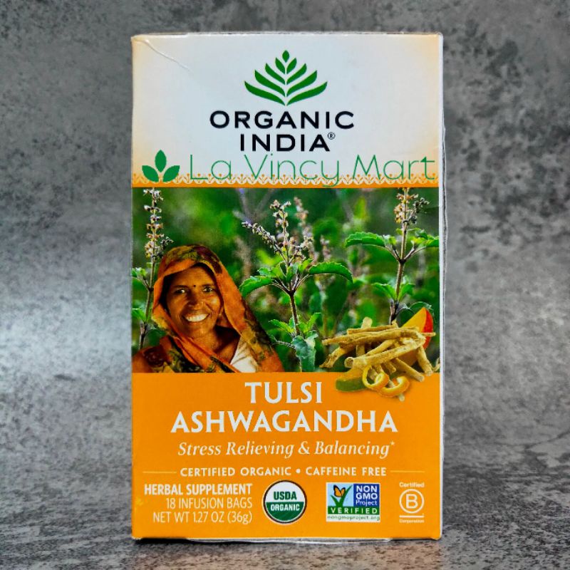 Organic India Tulsi Tea Ashwagandha, Caffeine Free, 18 Infusion Bags