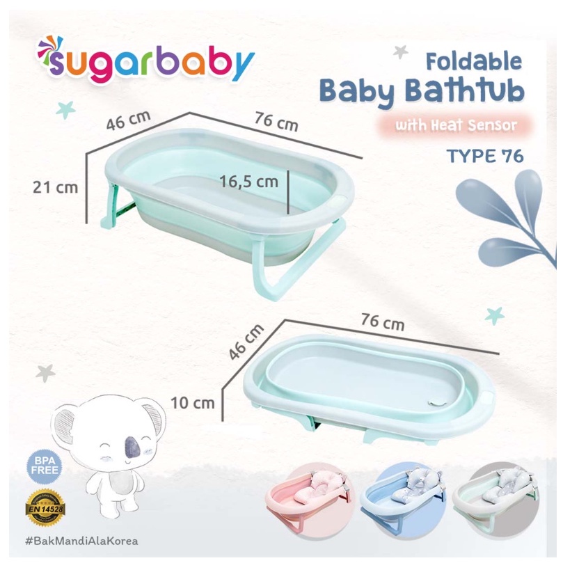 Sugar Baby Bak Mandi Bayi lipat F76 F79 F82 F88 Thermo Foldable Baby Bathtub Pillow dengan Sensor Panas / Bantal Mandi Bayi