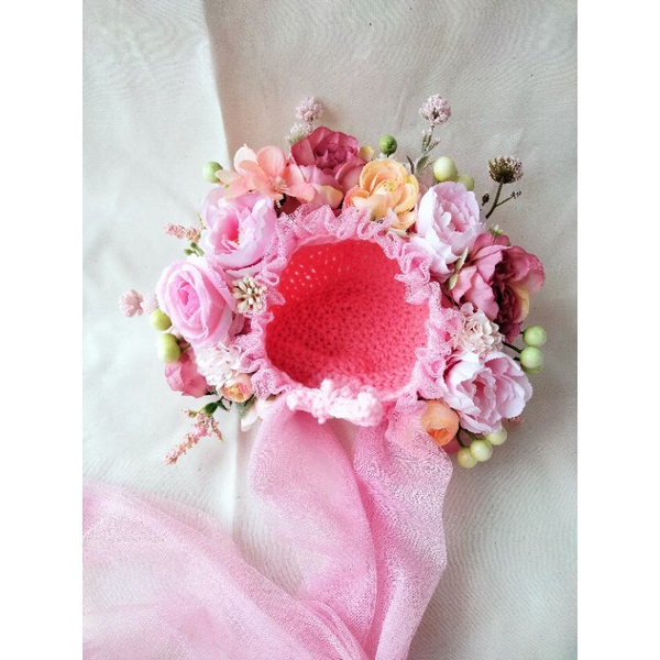 baby bonet flower topi bayi untuk photo shoot flower bonet handmade