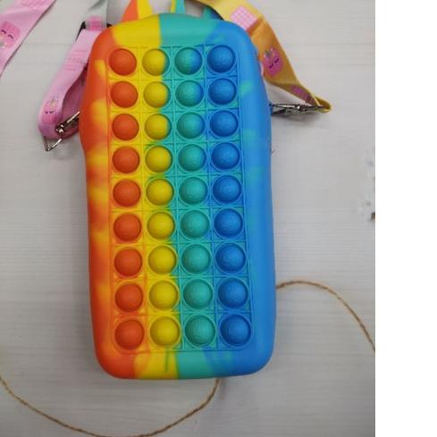 ♡ Ready Tas Selempang silikon HP POP IT Big Unicorn rainbow manjang 20cm ➹