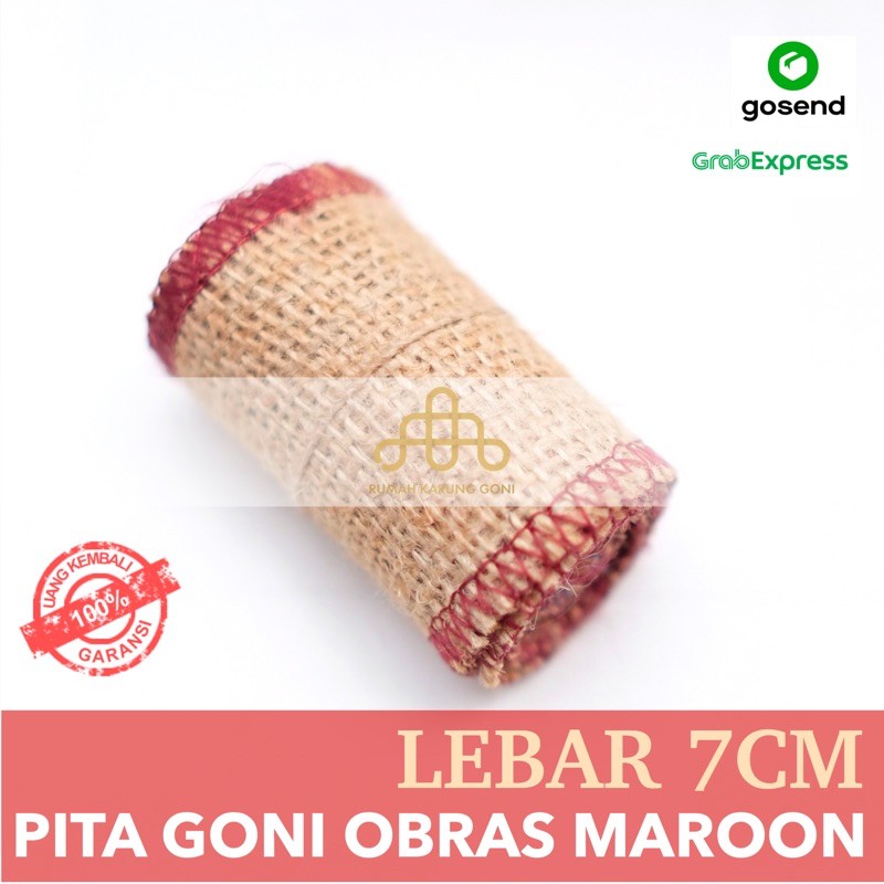 Pita Goni Kado Obras Maroon 7x115 CM - Pita Kerajinan Tangan - Pita Undangan - Pita Seserahan