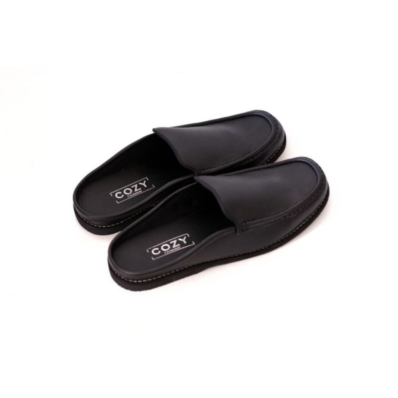 Sandal Sepatu Pria Slide Bustong Kulit Faux Kasual Casual Kondangan