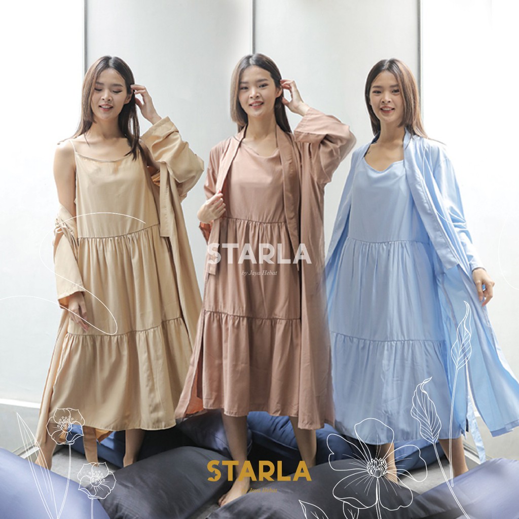 BAJU TIDUR SET 2IN1 Dress WANITA Plus KIMONO PREMIUM DEWASA CLIO STARLA