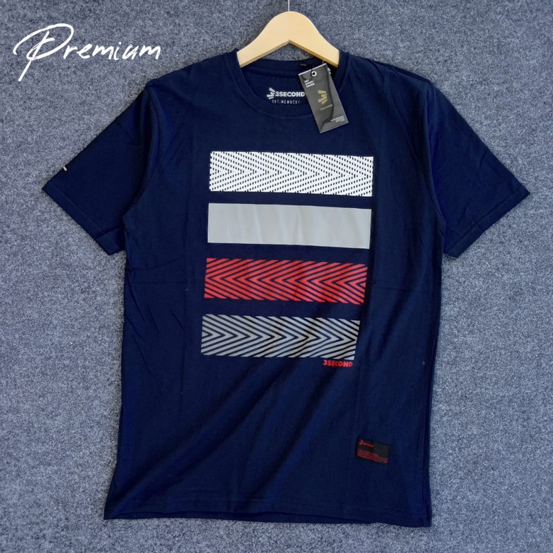 Kaos Distro 3Second Navy Stripes Cowok Cewek Unisex Laki Perempuan