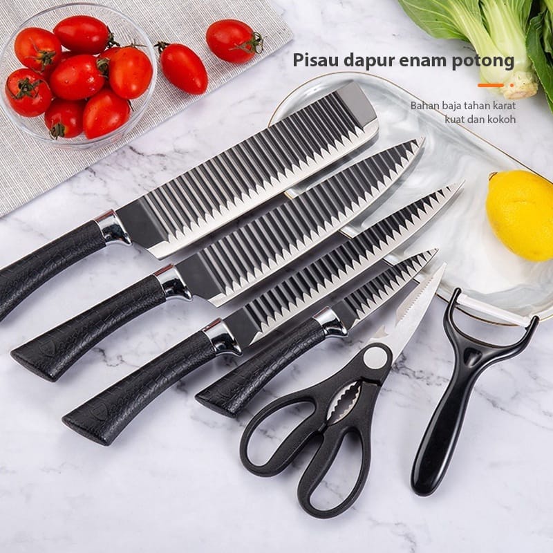 PISAU DAPUR HITAM TAJAM PISAU BAHAN BAJA /PISAU DAPUR TAJAM/ BLACK KNIFE SET 5 PCS