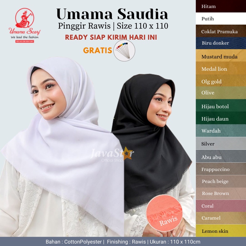 Jilbab SAUDIA RAWIS by Umama kerudung seragam sekolah segi empat khusus Hitam Navy Putih Cokelat
