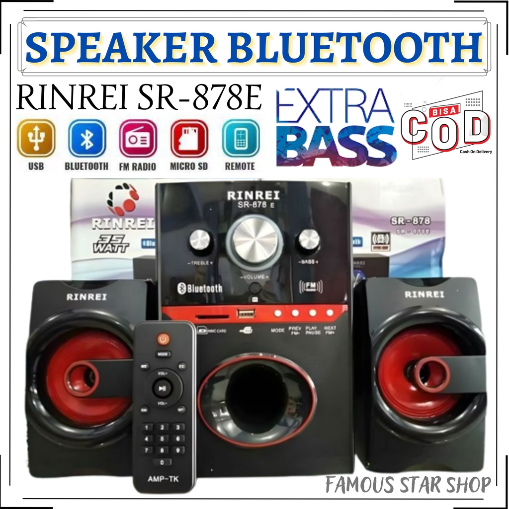 Speaker Aktif RINREI SR 878 E / SR 878 N Audio Multimedia 2.1 Super Woofer Bluetooth Super Bass - USB - SD Card - Radio - Remote - Speaker Rinrei SR-878E Speaker Bluetooth~FMS