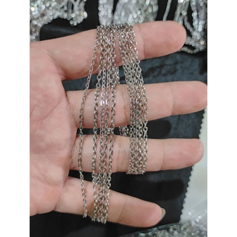 Kalung Nori mesin, perak 925, sepuh emas putih