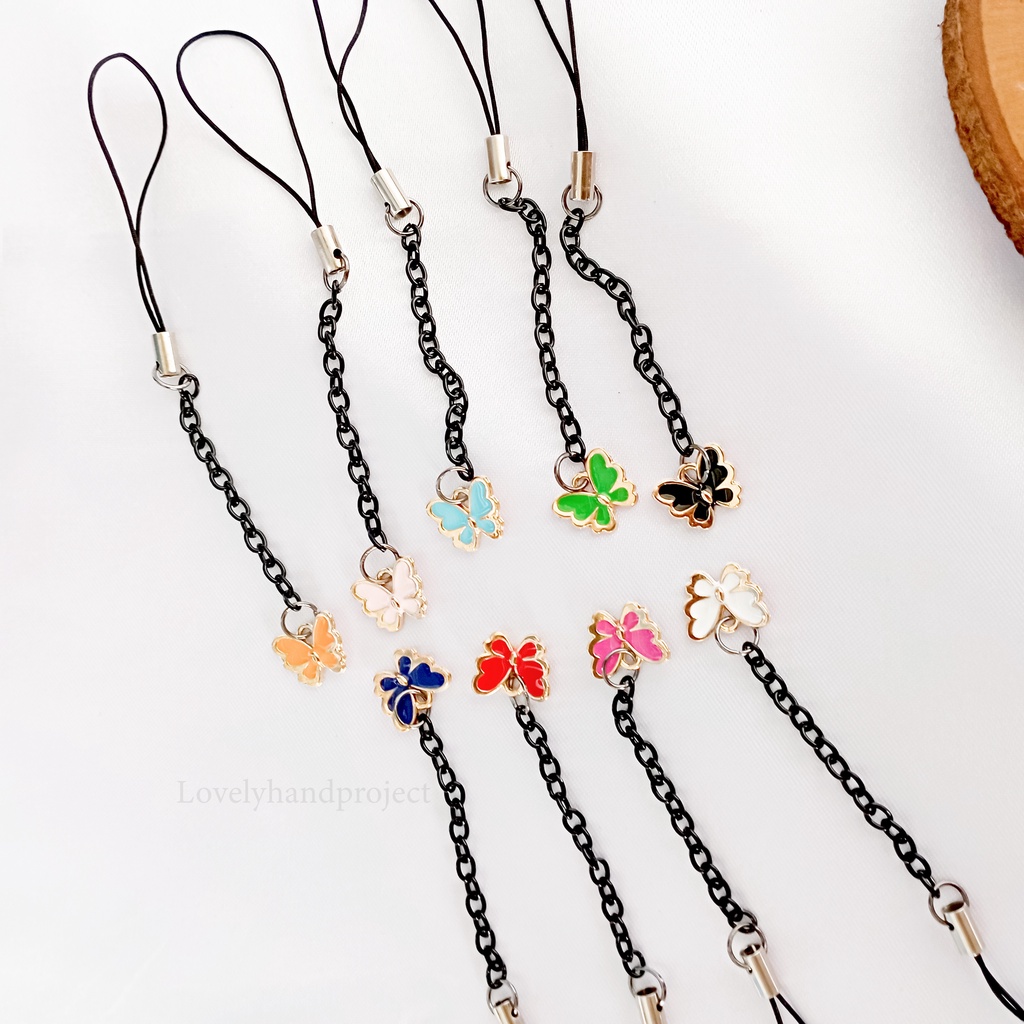 Gantungan HP Kupu Kupu Rantai Liontin Cute Strap Phone Karekter Lucu / Gantungan Flashdisk / Gantungan Kunci / Mini Strap Rantai