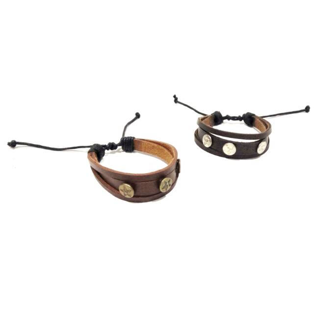 Buy 1 Get 1 (Dapat Dua Buah Gelang) Gelang Kulit Tiga Baris dengan Hiasan Bintang | Paket Sepasang