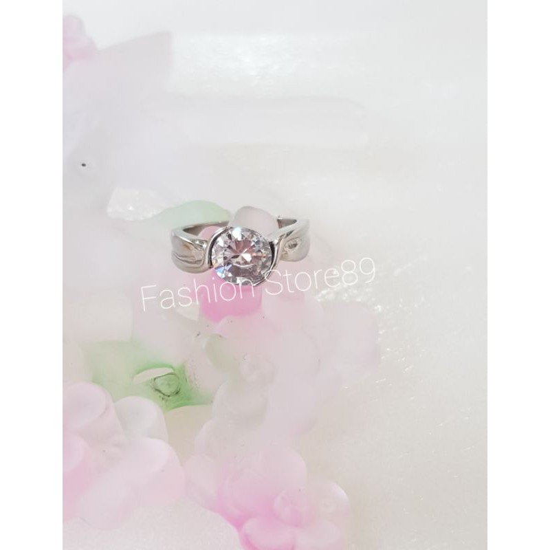 New Cincin emas nikah Titanium silver permata putih bestseller impor bestquality