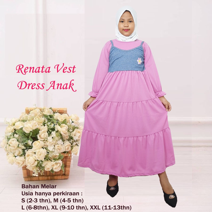 DRESS FASHION ANAK SYAKHILLA MIX RENATA VEST CORAK JEANS 3-12tahun GL FASHION