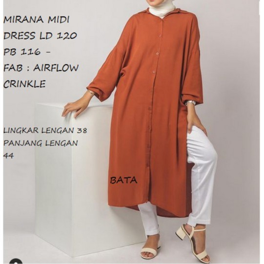 MINARA MIDI DRESS AIRFLOW CRINKLE LD 120 PB116 CM /LONG TUNIK AIRFLOW CRINKLE ADEM NYAMAN JATU/MIDI 