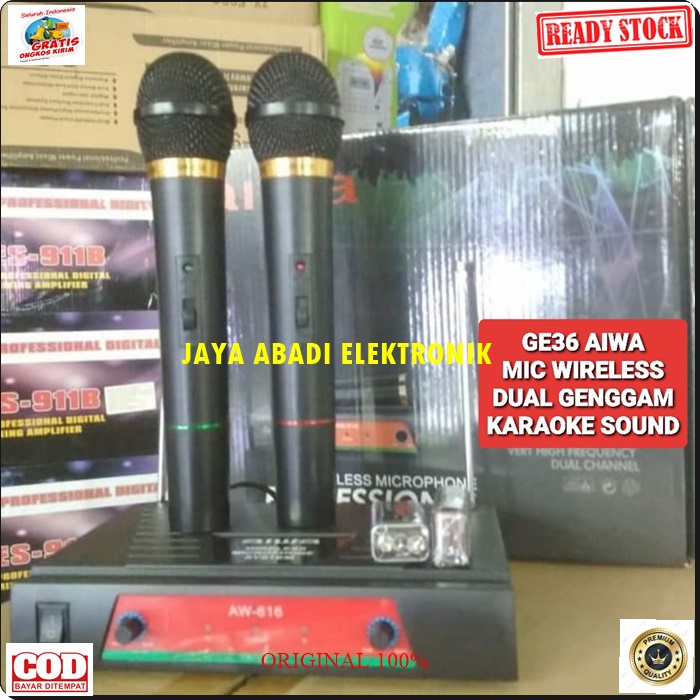 G36 AIWA MIC WIRELESS DUAL MIK WIRELES SEPASANG MIKROPON MIKROPHONE DISPLAY SOUNDBEST MICROPHONE KARAOKE VOKAL VOCAL ARTIS PROFESIONAL PRO SOUND BEST SISTEM AUDIO PANGGUNG LEGENDARY DYNAMIC PENGERAS SUARA HIFI SENSITIF MC PIDATO SEMINAR CERAMAH ACARA G36