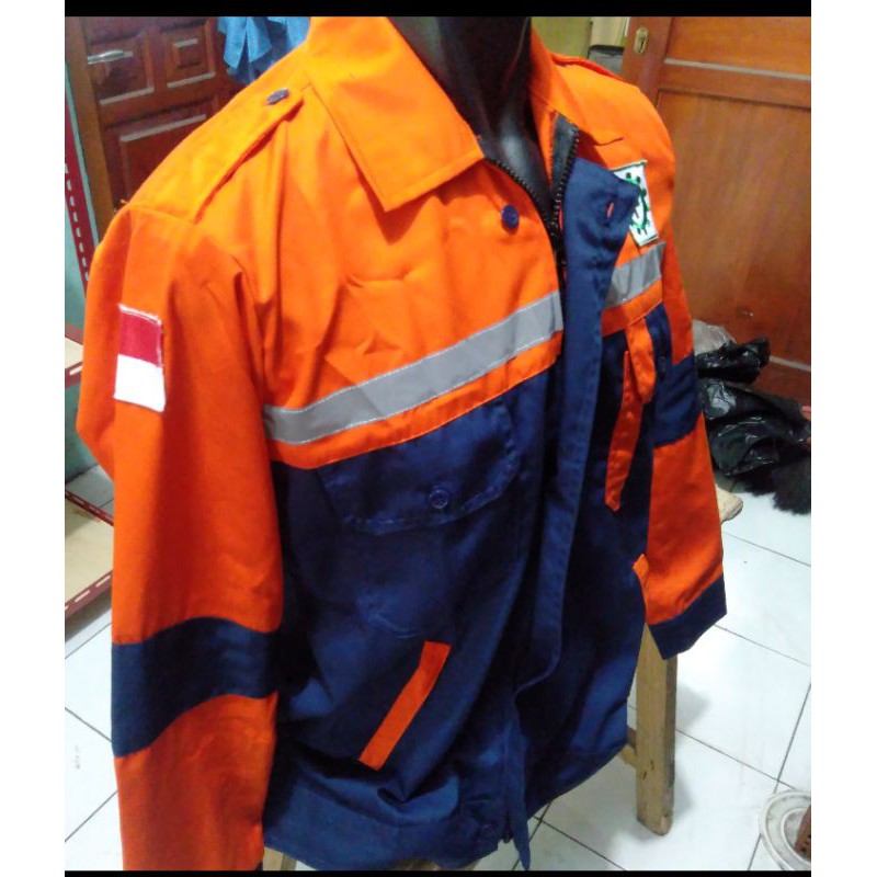 SERAGAM SAFETY SEMI JAKET ORANYE DONGKER FREE LOGO K3 BENDERA KAIN DRILL REAL PICTURE