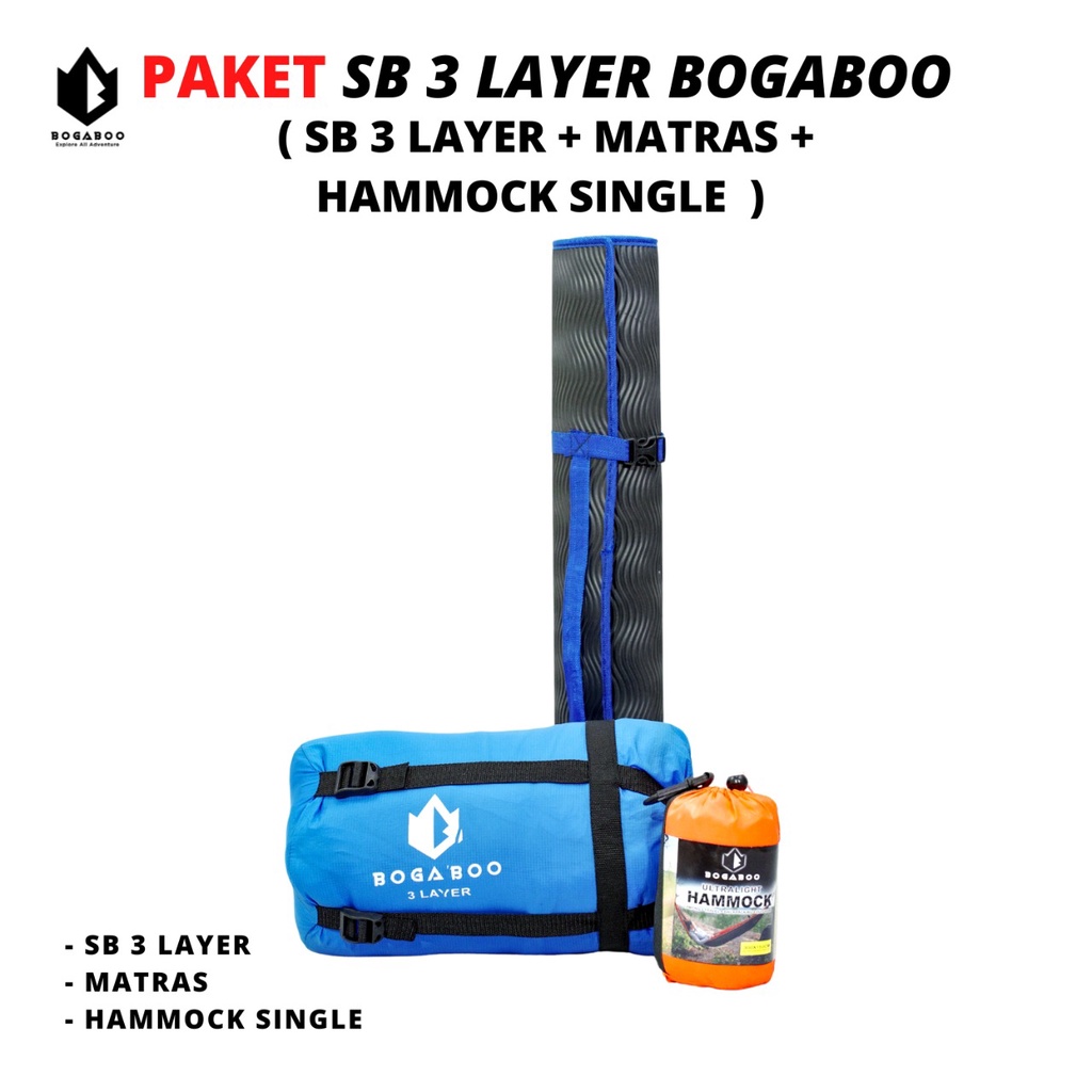 Paket Hemat - Matras + SLEEPING BAG POLAR 3 Layer  BOGABOO + HAMMOCK - HAMOK - hamuk - hammock