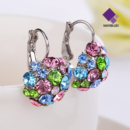 Anting Leverback Bentuk Bola Cubic Zirconia Warna-Warni Untuk Wanita