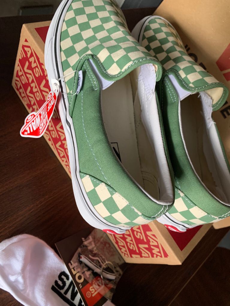 mint and white checkered vans