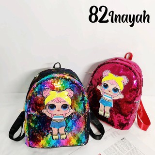  TAS  RANSEL SEQUIN TAS  LOL  GLITTER  BANDANA KUNING LED NYALA 