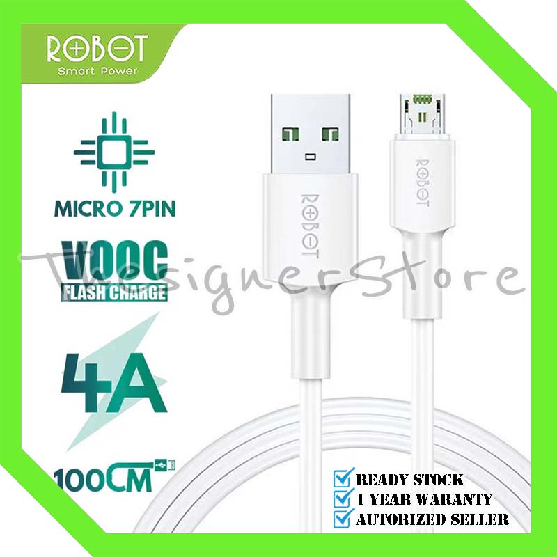 ROBOT RVM100 Kabel Data VOOC 4A 1M Flash Charging Micro Data Cable - Garansi Resmi 1 Tahun