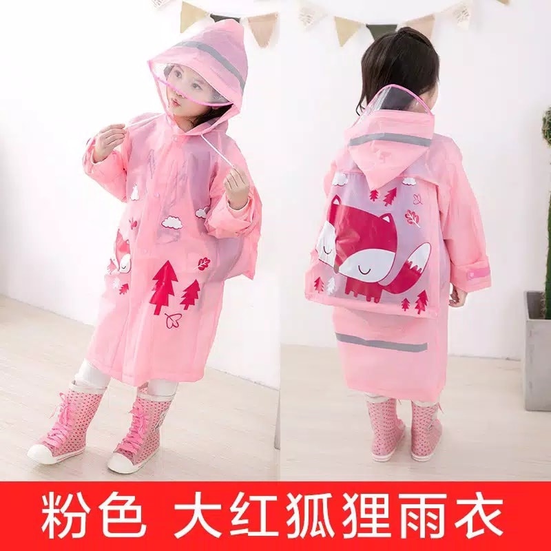 Jas Hujan Anak/ Rain Coat Anak Perempuan Fox Pink Premium Import RCT004PN