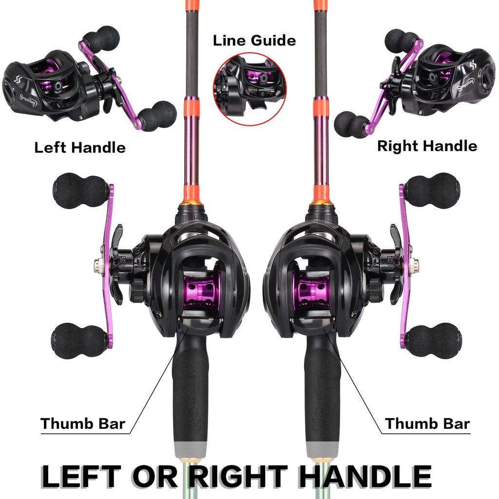 Sougayilang Ungu Baitcasting Fishing Reel Rill Pancing7.2: 1 Rasio Gear dengan Pegangan Karet Lembut untuk Air Tawar Air Asin Memancing Outdoor rell pancing