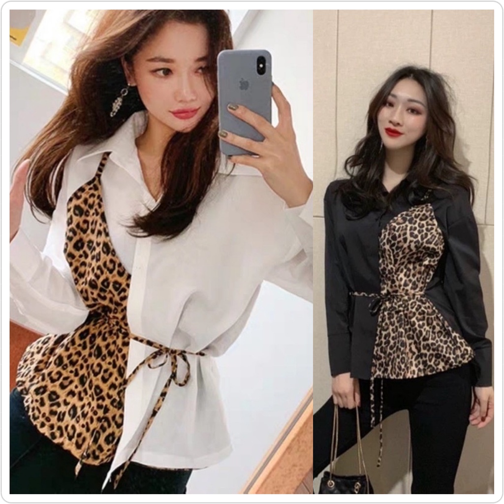 Kemeja leopard wanita korean style jumbo kemeja wawa oversize ld110cm kemeja kuliah kerja wanita import kemeja fashion Trendy