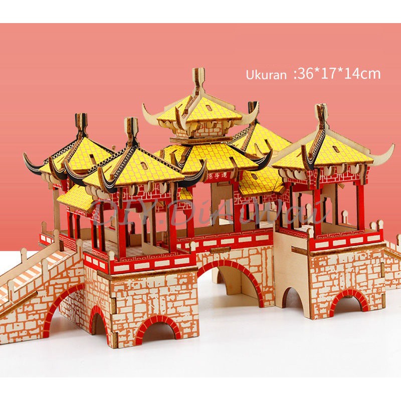 Puzzle 3D DIY bahan kayu model tempat wisata china beijing/wuting bridge mainan puzzle edukasi anak