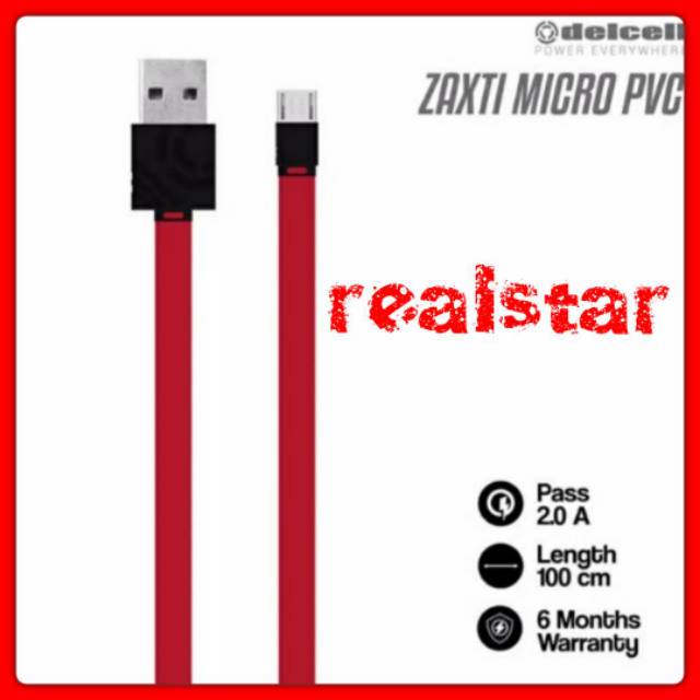 Kabel Micro Usb Delcell Zaxti Flat Micro PVC 2 Ampere Delcell Zaxtii Micro PVC 2A Fast Charging