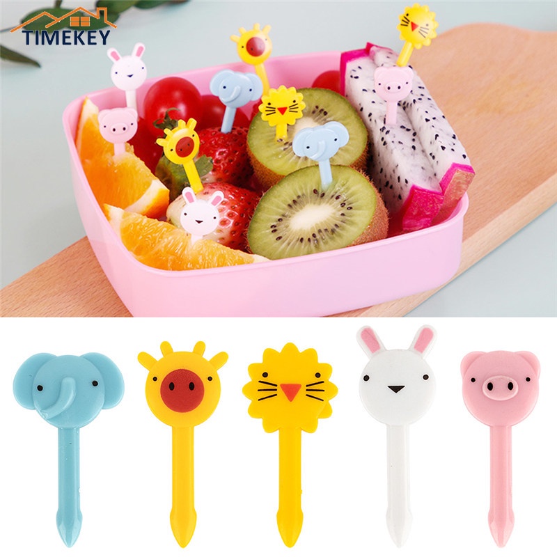 TK 10pcs/set Cute Animal Fruit Fork Kids Snack Dessert Cartoon Forks Toothpick Lunch Decoration Accessories