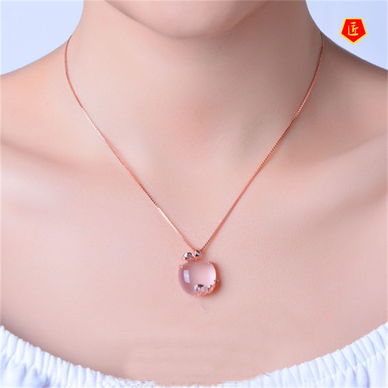 [Ready Stock]Apple Shaped Necklace Pendant Female Pink Crystal Sweet and Fashionable