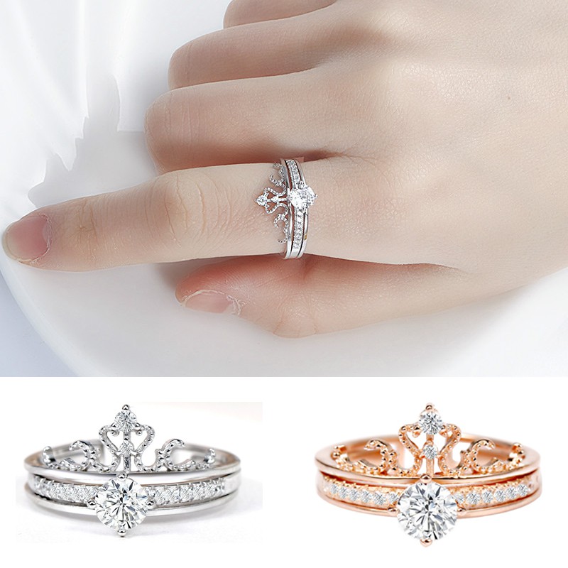 Cincin Mode Korea dua potong titanium cincin mahkota wanita dilepas emas perak kawin