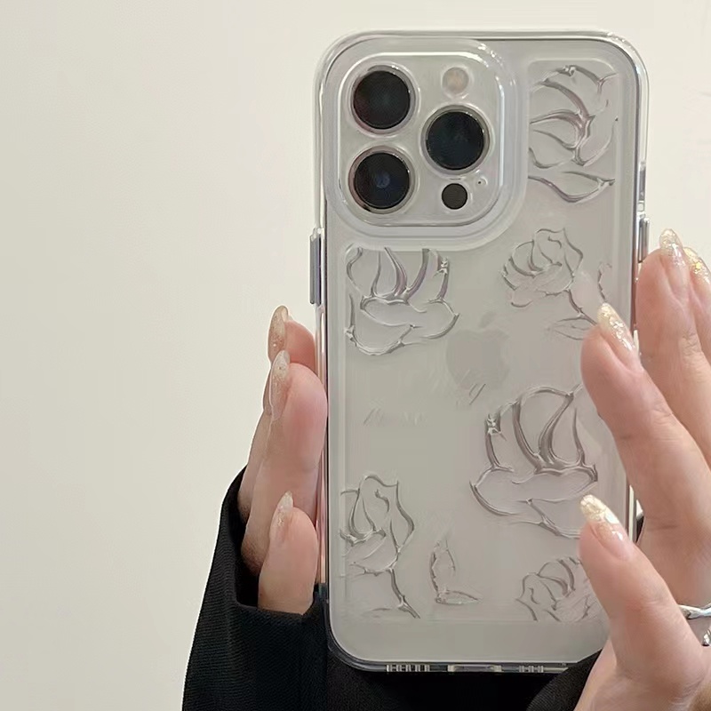 Soft Case Tpu Transparan 13pro 13prm Motif Bunga Mawar Metal Untuk iPhone 11 7Plus 8Plus Xr XS 13 12pro Max