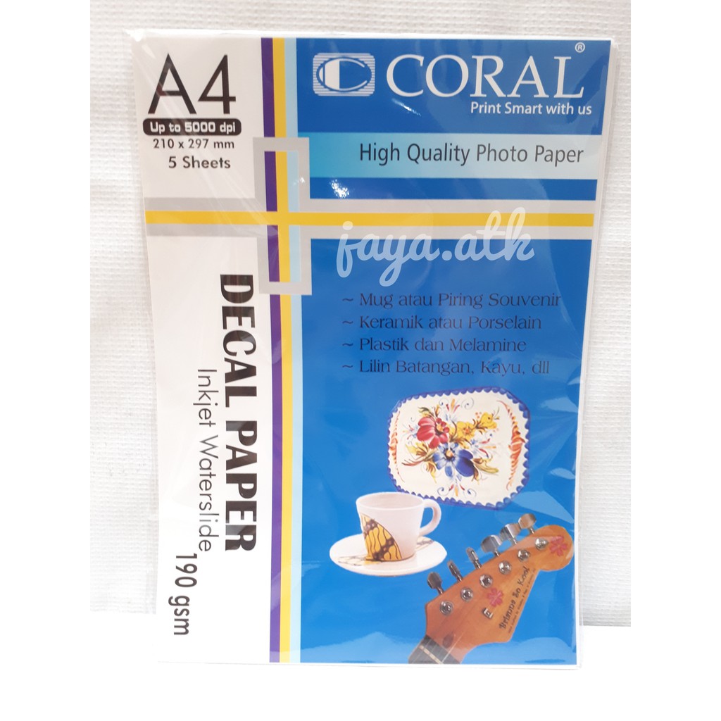 KERTAS FOTO CETAK PRINT TRANSFER KERAMIK Coral Decal DEKAL Paper Inkjet Waterslide A4 190 Gr