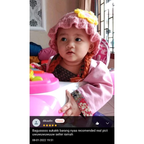 Topi Kupluk Bayi Anak Perempuan Rajut Lucu Rambut Kepang Murah Motif Bunga Pita Umur 6 12 Bulan 1 2 Tahun