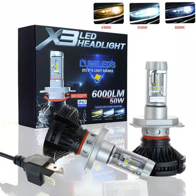 Lampu Led Headlamp Mobil H4 HB3 H11 H7 HB4 Philips X3 Best Quality 3 Warna