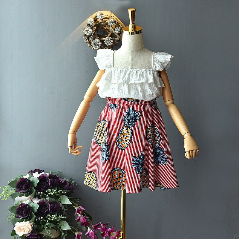 SETELAN BAJU ANAK IMPORT / SETELAN ROK ANAK MOTIF NANAS / PAKAIAN ANAK PEREMPUAN