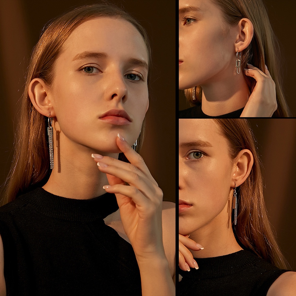 European and American personality creative metal long tassel earrings retro asymmetrical chain earrings hip hop punk earrings