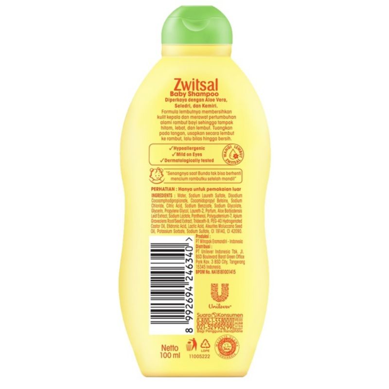 Zwitsal Baby Shampoo 100ml Natural Aloevera Kemiri Seledri