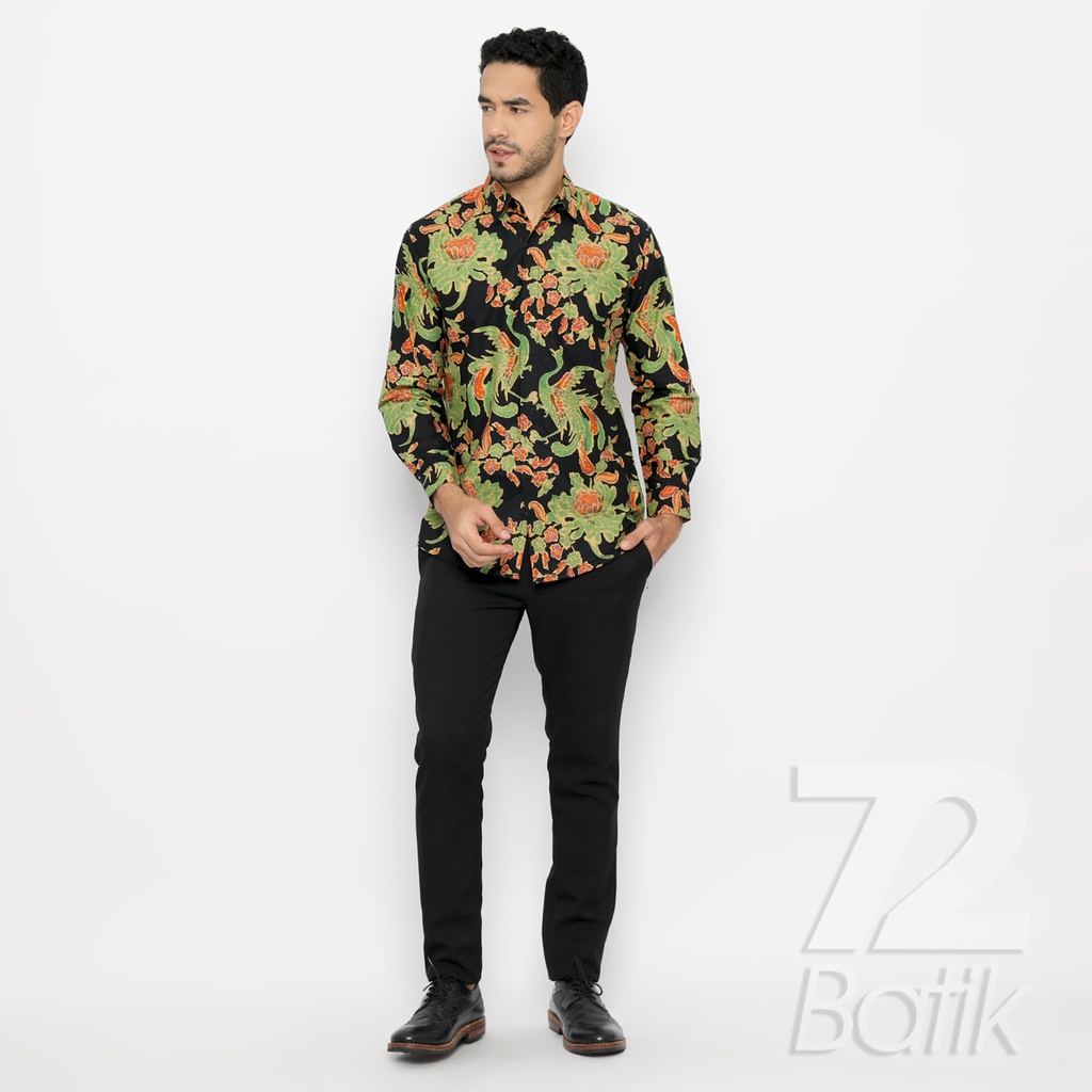 BATIK PRIA LENGAN PANJANG Kemeja Hem Slimfit Premium Motif Burung Warna Hitam Hijau 721017 CAP 72 - Baju Kemeja Atasan Pakaian Setelan Batik Pria Cowok Laki Laki Remaja Keluarga Kantor Lengan Panjang Modern Slimfit Slim Fit Premium Kekinian