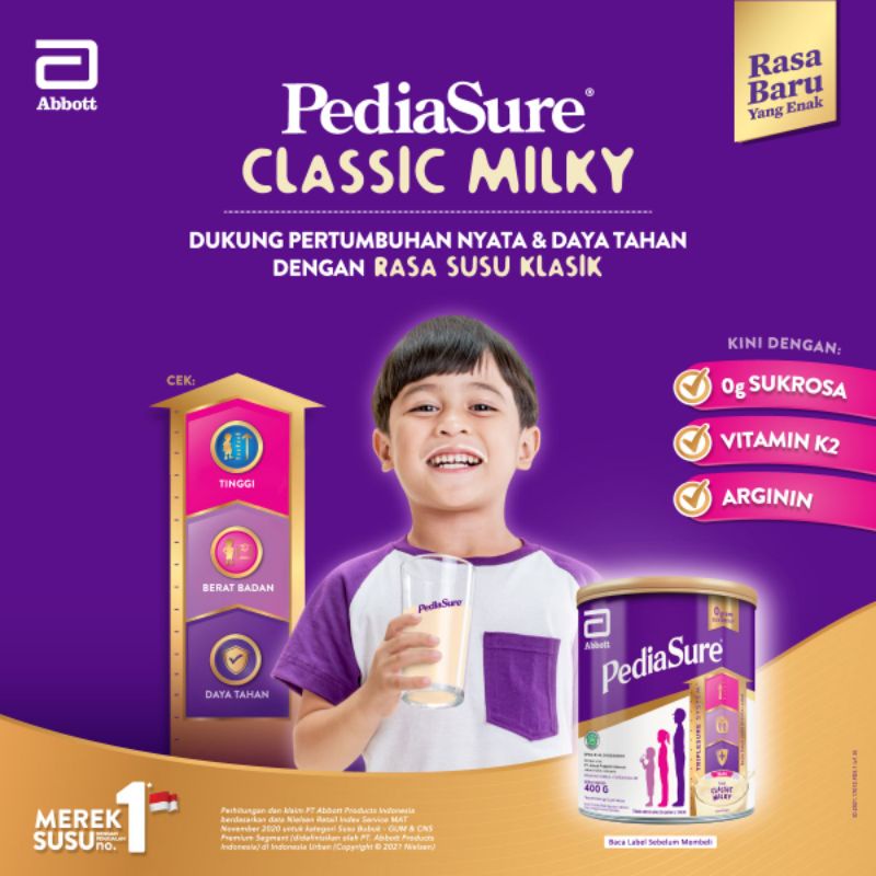 Susu Pediasure classic milky, vanila, madu dan coklat 400gr exp 2023/2024