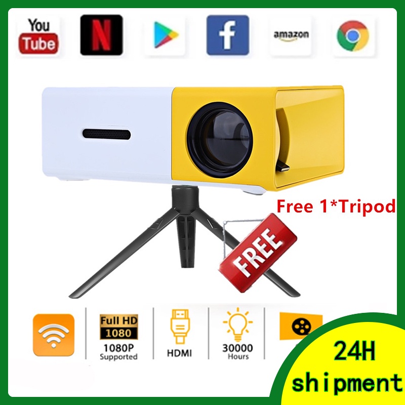 [COD+BEBAS BIAYA KIRIM] Mini Proyektor YG300 Proyektor LED  Portabel Mini Projector Bioskop Bioskop Rumah Terbuka dengan PC Laptop USB/SD/AV/HDMI Pocket Input untuk TV Video Game Film Party Home Entertainment Pico Projector - Kuning Putih