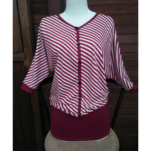 Baju Wanita Kaos Blaster Merah Marun Putih