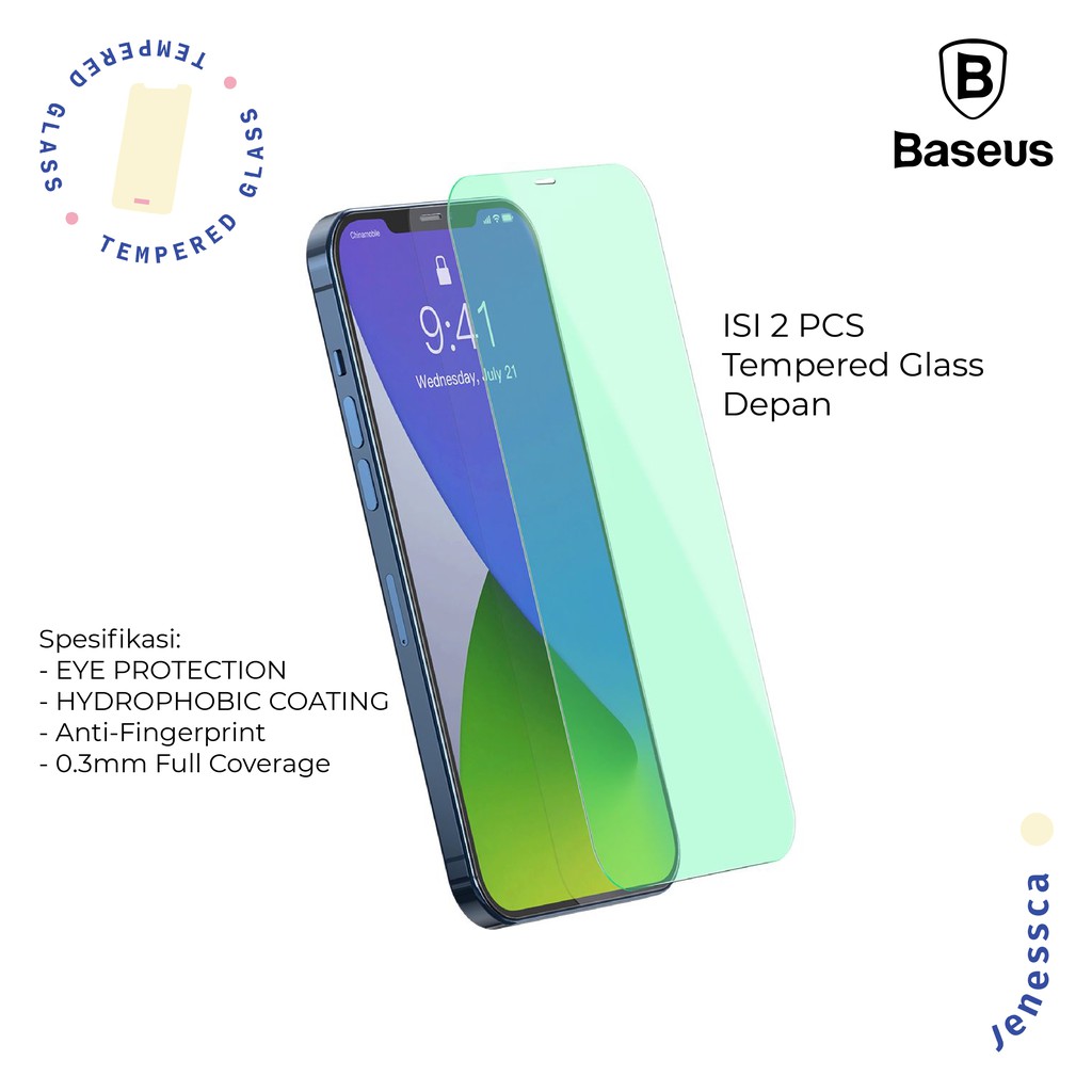 Baseus iPhone 12 Mini/12/Pro/12 Pro Max Tempered Glass Green Light