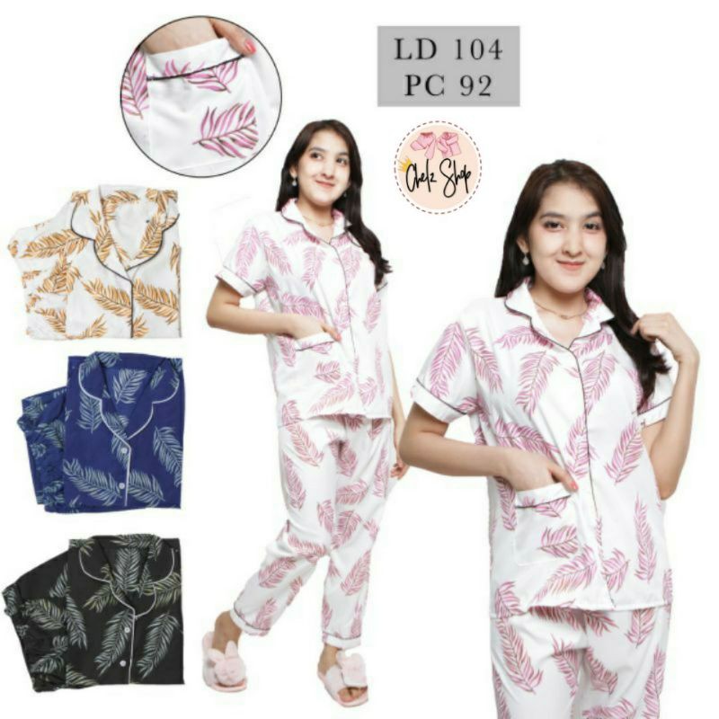 Baju Tidur Piyama Wanita/Cewek Pajamas Dewasa Katun Motif Daun Mocca/Mocca Leaf