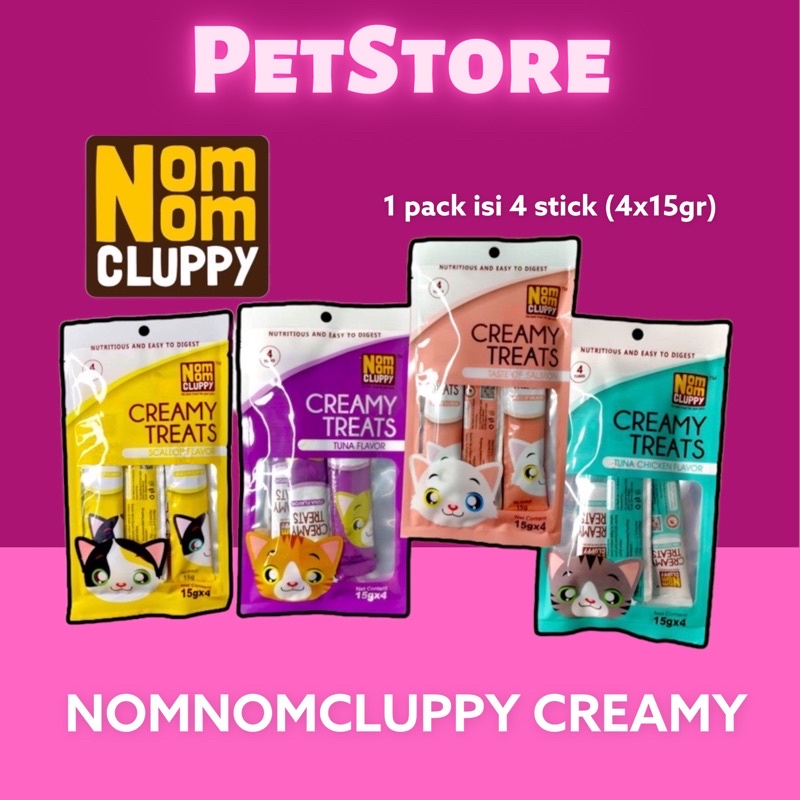 Snack Kucing Nom Nom Cluppy Creamy treats Snack kucing 1 pack (4x15gr)